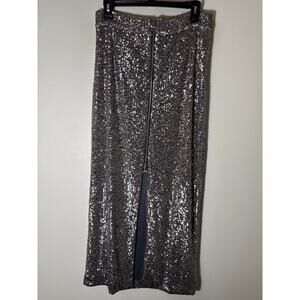 Nonchalant Label Silver Sequince Long Column Skirt with Zipper Detailing Sz M